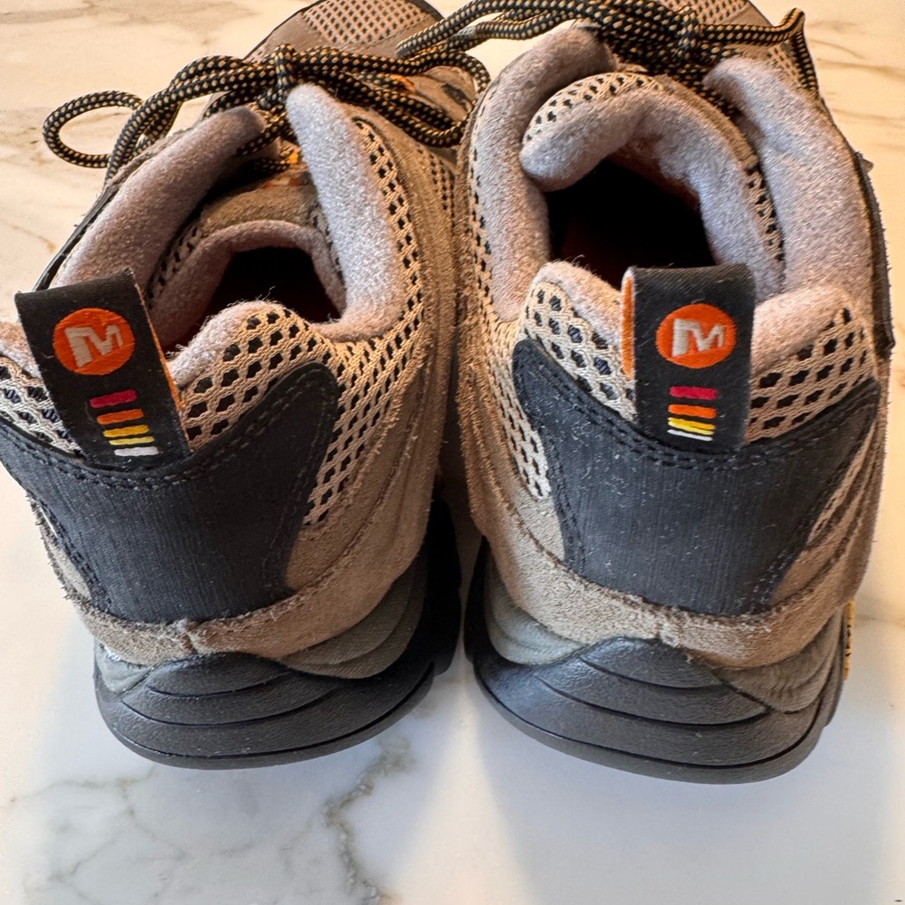 Merrell Men's Moab Ventilator Walnut Gray and Orange Trail Hiking Shoes - Picture 5 of 8